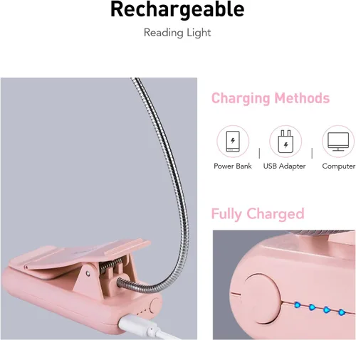 Miniatura 4 de VAVOFO Luz de libro recargable, bloqueo de luz azul, luz de lectura ámbar de 1600 K, luz de lectura con clip de 1600 K, cuidado de los ojos, 7 LED