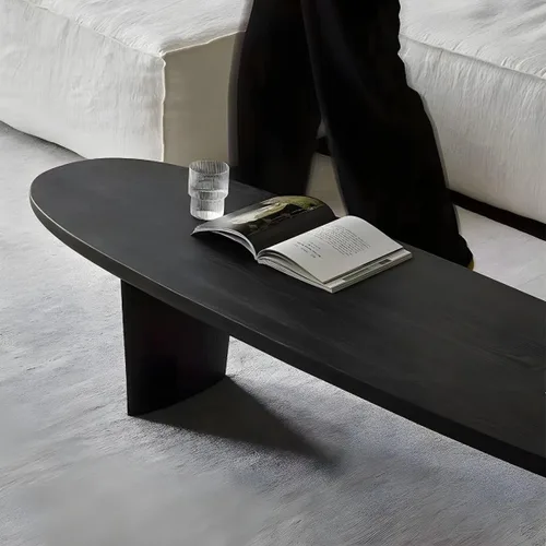 Miniatura 7 de RUNNUP Mesa de centro de madera negra ovalada, moderna, mesa de centro de decoración para sofá, mesa de cóctel para apartamento pequeño, sala
