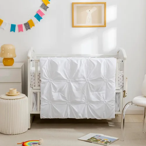 Miniatura 9 de PINNKKU - Juego de cama de 3 piezas para bebé niño o niña, incluye falda, manta y sábana, ropa de cama para bebé, diseño fruncido y plisado en rosa