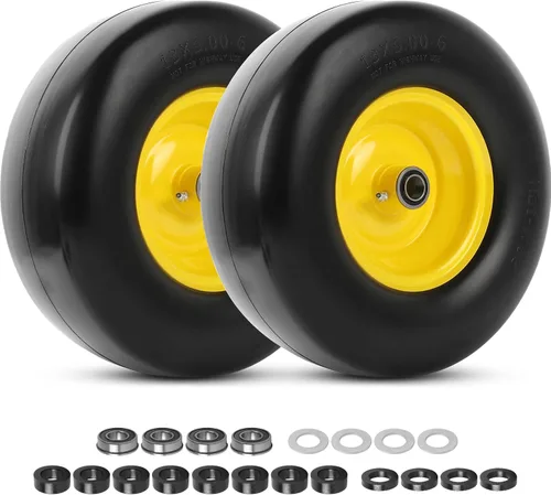 Miniatura 10 de Paquete de 4 neumáticos para cortacésped de 9 x 3.50-4 pulgadas con buje centrado de 3.5 pulgadas, bujes de 3/4 pulgadas y conjuntos de ruedas