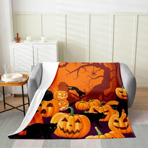 Miniatura 9 de Manta mullida de fantasmas de Halloween para niños, manta de franela con estampado de fantasmas de Halloween, manta de forro polar para todas