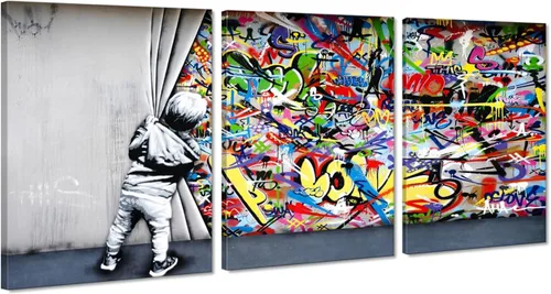 Miniatura 113 de 3 Piezas de Arte de Pared Banksy en Lienzo, Póster de Graffiti, Decoración de Pared con Citas Inspiradoras, Nunca Te Rindas, Obras de Arte para Sala