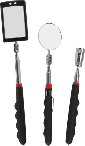 Espejo de inspección telescópico flexible 360 con luz giratoria para mayor visión, espejo mecánico redondo en un palo, selector magnético con juego
