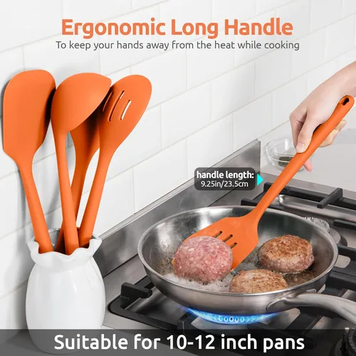 Miniatura 6 de Juego de utensilios de cocina de silicona: U-Taste resistente al calor a 600ºF, herramientas de cocina extra largas de 13.6 pulgadas, espátula (5)