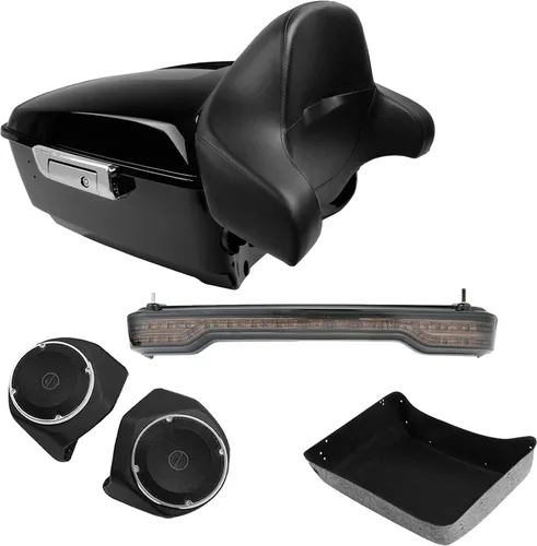 Miniatura 24 de TCMT Caja de maletero para motocicleta King con respaldo envolvente y portaequipajes con altavoces, para 2 personas, compatible con Harley 2014-2025