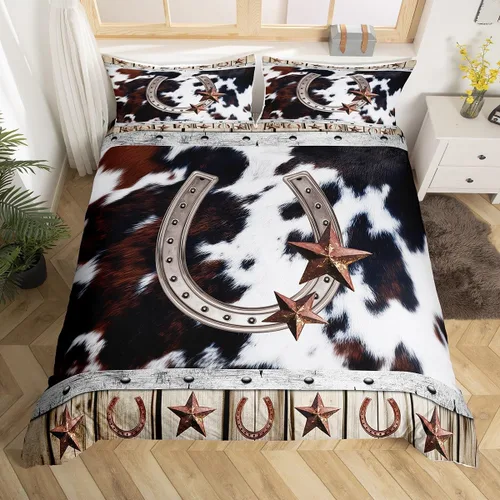 Miniatura 12 de Funda de edredón de herradura con diseño de estrellas de Texas, estilo occidental, rústico, verde azulado, juego de ropa de cama individual