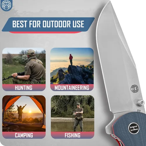 Miniatura 6 de Holtzman's Gorilla Survival Wrangler - Cuchillo plegable con mango G10 y hoja de acero D2, juego de caja de regalo (gris + rojo) - Ideal