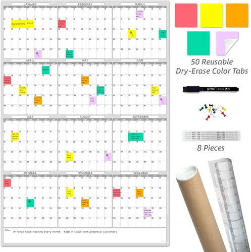 Calendario de pared grande de borrado en seco, calendario de pared anual sin fecha en blanco, pizarra blanca de 38 x 26 pulgadas, planificador