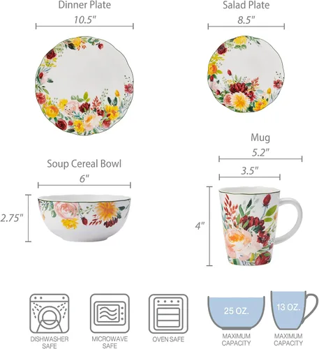 Miniatura 4 de Mikasa Clara Bone - Vajilla ligera de porcelana de 16 piezas, resistente a las astillas, servicio para 4