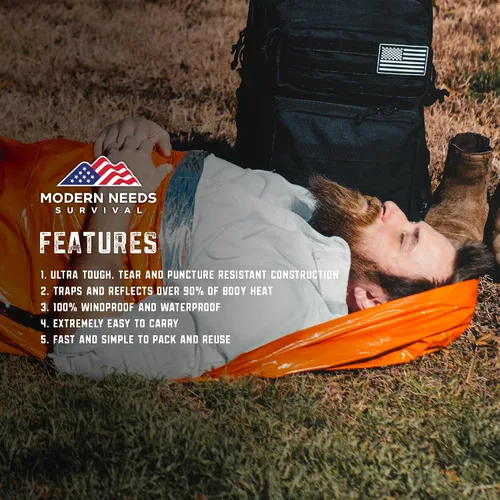 Miniatura 5 de MODERN NEEDS Emergency Sleeping Bag Survival – Thermal Blanket & Bivy Sack Emergency Bivy & Survival Blanket Outdoor Sleeping Bag & Hiking