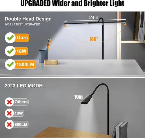 Miniatura 2 de Lámpara de pie LED, lámparas de pie brillantes de 18W para sala de estar, 3 modos de color 10 niveles de brillo, cuello de cisne flexible ajustable