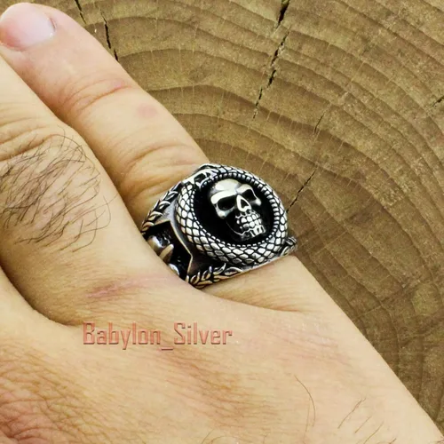 Miniatura 5 de Anillo de plata de ley 925 maciza estilo retro gótico con calavera de motociclista turca para hombre