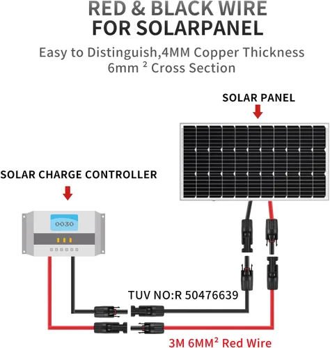 Miniatura 8 de Cable de extensión solar de 20 pies, cable de panel solar de 10 AWG de conexión profesional conectores hembra y macho, alambre de cobre estañado