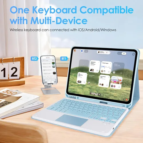 Miniatura 5 de LAMA Funda con Teclado Touchpad para iPad (A16) 11ª generación 2025/10ª generación 2022, funda tipo folio con soporte para lápiz, trackpad