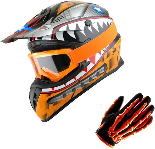 Miniatura 17 de 1Storm - Casco de motocross para adultos BMX MX ATV Dirt Bike Downhill Mountain Bike estilo Monster Shark Racing HKY_SC09S