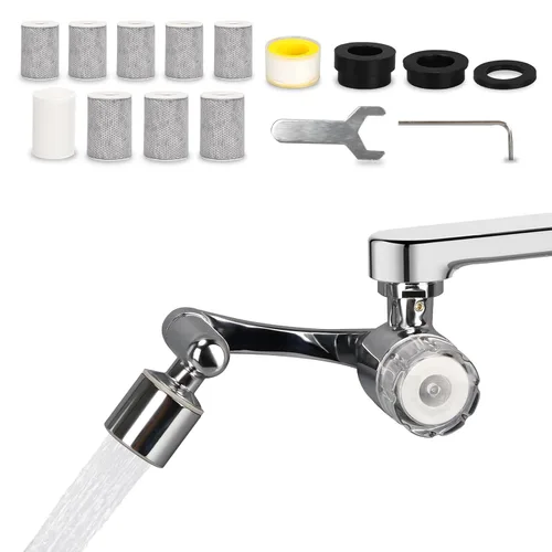 Miniatura 8 de Extensor de grifo giratorio de 1080°, filtro de fregadero de baño, filtro de agua de grifo con 2 modos de salpicadura, sistema de filtración de tasa