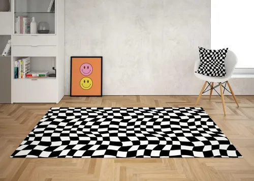 Miniatura 29 de Alfombra ondulada azul única con diseño de cuadros para sala de estar, extra grande, lavable a máquina, alfombra de pasillo de cocina, alfombra