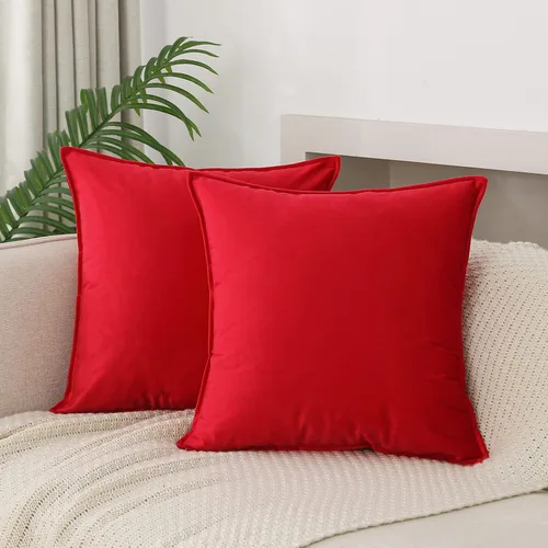 JIAHANNHA Juego de 2 fundas de cojín de terciopelo de color rojo de 18 x 18 pulgadas, suaves y decorativas, para sofá, dormitorio, sala de estar o