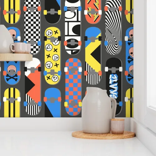 Miniatura 8 de Removable Wallpaper Swatch - Retro 90S Skateboards Checkerboard Y2K Trendy Skater Teen Nostalgia Skate Park Vintage Rad Cool Custom Pre-Pasted
