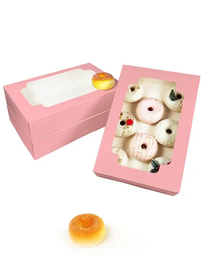 Miniatura 2 de qiqee Caja de galletas rosa autodesplegable con ventana 12x8x2.5 pulgadas 18 paquetes Dos usos Plegable en un segundo Caja de pastelería galletas