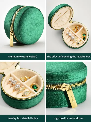 Miniatura 6 de TAIMY Joyero de viaje de terciopelo, estuche redondo y pequeño de joyería de viaje para mujeres y niñas, mini cajas organizadoras de viaje
