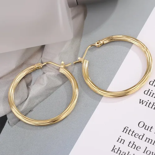Miniatura 6 de ToHeart Aretes de aro de oro de 14 quilates para mujer, aretes de aro rectangulares chapados en oro pequeños