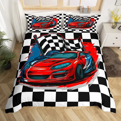 Erosebridal Juego de ropa de cama de carreras, funda de edredón para motocross, tamaño individual, competición de autos de carreras, deportes