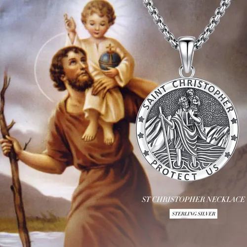 Miniatura 208 de Odinstone Collar de plata de ley 925 con medalla de San Miguel/San Cristóbal/San Benito/Crucifijo de Jesús/San Uriel/Arcángel Rafael para hombres