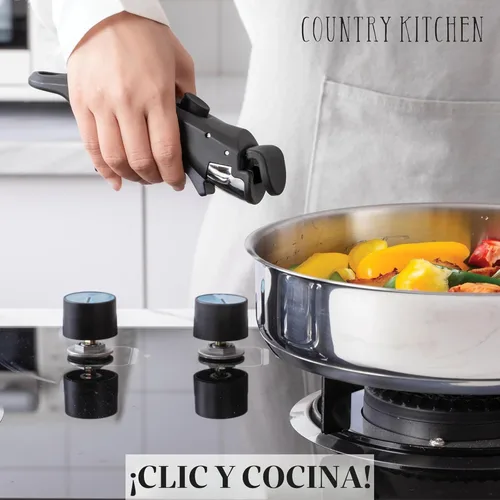 Miniatura 4 de Country Kitchen Juego de utensilios de cocina con mango extraíble, juego de ollas y sartenes aptas para horno y caravana, acero inoxidable, original