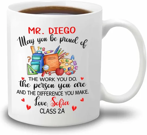 Miniatura 16 de Taza de té de cerámica blanca con texto en inglés "It Takes A Big Heart To Shape Little Minds" de 11 onzas y 15 onzas, taza de café personalizada