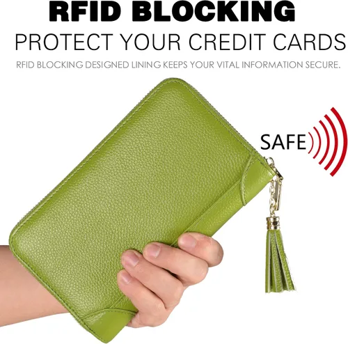 Miniatura 4 de Easyoulife - Monedero de cuero con cremallera, billetera portatarjetas para mujer, bloqueo RFID