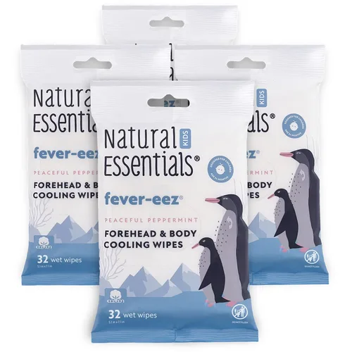Natural Essentials Fever-eez - Alivio de la fiebre del bebé para niños, toallitas calmantes para la frente y el cuerpo para bebés, proporcionan una