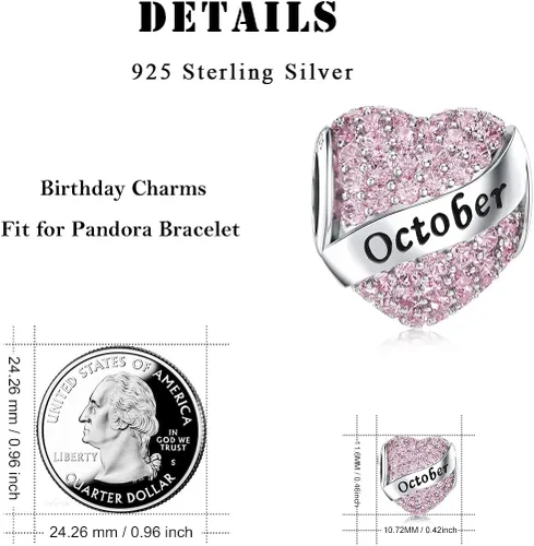 Miniatura 5 de Abalorio Dalaran de plata de ley 925 con forma de corazón, para brazalete, feliz cumpleaños, para mujer