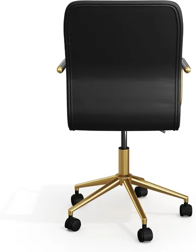 Miniatura 10 de Martha Stewart Taytum - Silla giratoria de escritorio con reposabrazos para oficina en casa, en cuero sintético negro con marco de latón pulido