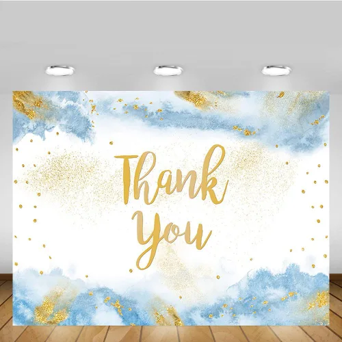Miniatura 5 de MEHOFOND Fondo de graduación con texto en inglés "Thank You for All You Do" de 7 x 5 pies, color dorado y azul claro, acuarela para padres