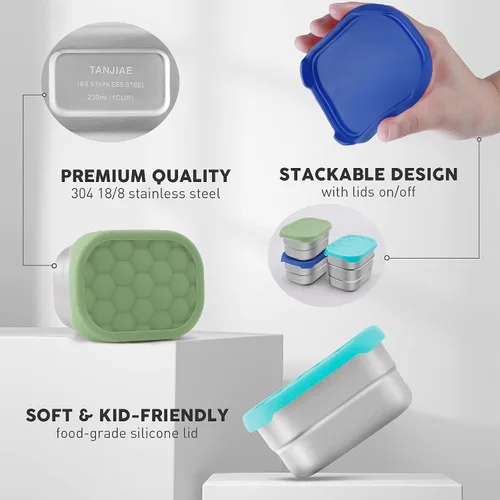 Miniatura 3 de Tanjiae Recipientes Pequeños (1 TAZA) de Acero Inoxidable para Bocadillos para Niños Recipientes de Comida Fáciles de Abrir a Prueba de Fugas