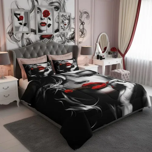 Miniatura 27 de Castle Fairy Rose Lipstick Bedding Set Elegant Quilted Comforter Set Twin Size,Women Cosmetic Duvet Insert with 1 Pillow Sham for Kids Boys Girls
