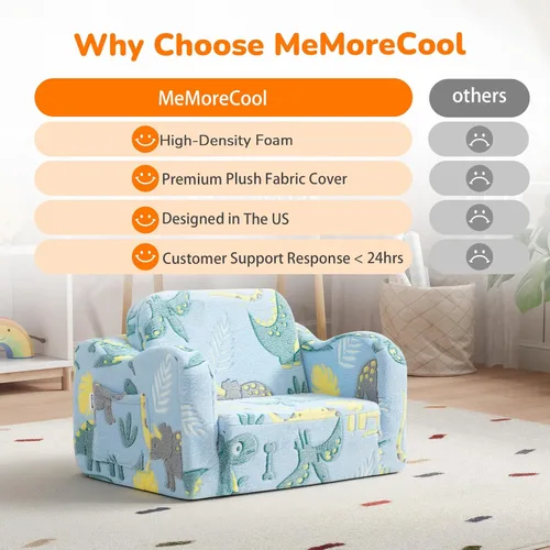 Miniatura 6 de MeMoreCool Silla para niños pequeños – Sofá infantil convertible con diseño de dinosaurio brillante desplegable 1 – 3 años Sofá de espuma suave