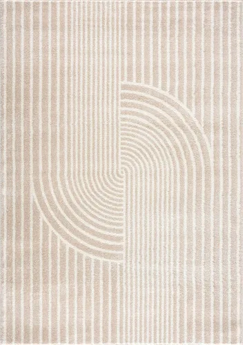 Miniatura 3 de Abani Alfombra para sala de estar, alfombra de área con patrón de arco beige de 4 x 6 pies, suave y duradera, resistente a las manchas y a la Crema