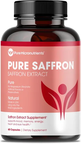 Suplementos de azafrán - Cápsulas de extracto de azafrán 100% puro - Aumenta la energía y el estado de ánimo, apoya la salud de los ojos y el corazón