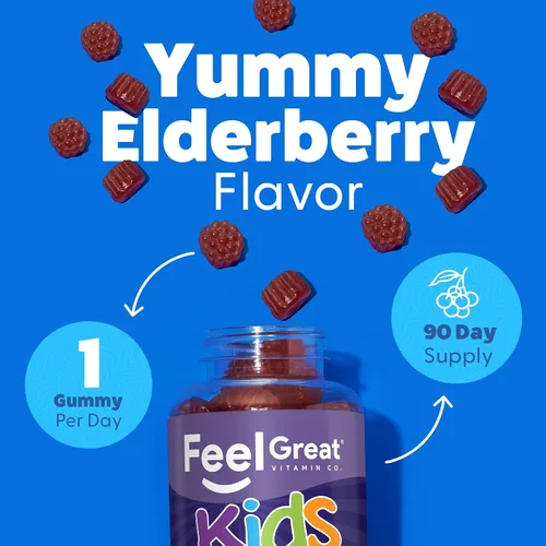 Miniatura 3 de Feel Great Kids - Gomitas de saúco con zinc y vitamina C Apoyo inmunológico Sambucus Saúco Multivitaminas veganas para niños con sabor a bayas