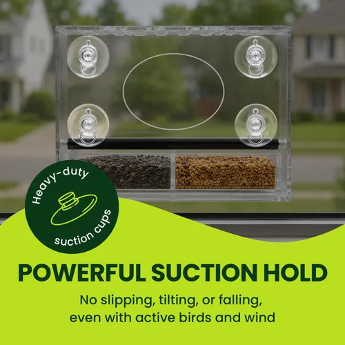 Miniatura 6 de Comedero de ventana para pájaros – Modelo 2018 - Tejado extendid o – Perca de acero – Con alimentación deslizante de acero para desagües de agua