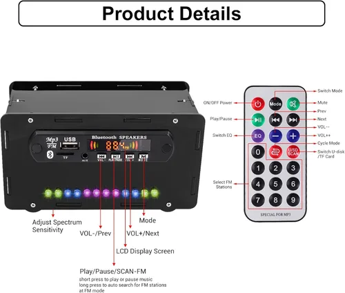 Miniatura 9 de Kit de altavoces DIY compatible con Bluetooth, kit de práctica de soldadura de radio FM DIY USB amplificador de sonido para el hogar control remoto