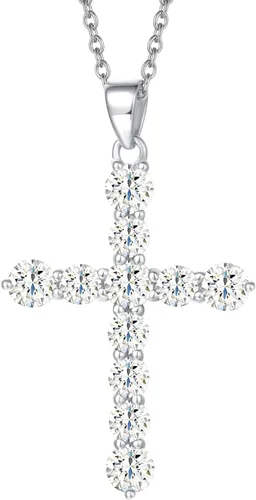 Carleen Yellow Gold Plated Sterling Silver Cubic Zirconia CZ Simulated Diamond Cross Crucifix Pendant Necklace Jewelry Easter Gift for Women Girls,