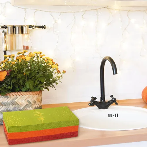 Miniatura 7 de Whaline 75 servilletas de papel desechables de papel dorado para invitados de Acción de Gracias, toallas de papel desechables de otoño para cosecha