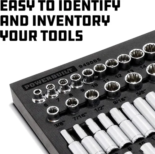 Miniatura 5 de Powerbuilt Juego de herramientas para llaves de vaso y trinquete, barras de extensión, enchufes profundos y poco profundos, bandeja organizadora