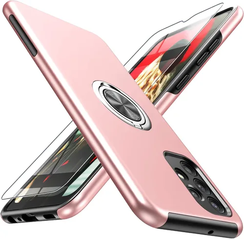 Miniatura 12 de Funda para Galaxy A13 5G con protector de pantalla (vidrio templado), funda híbrida 2 en 1 protectora delgada y resistente con anillo magnético Negro