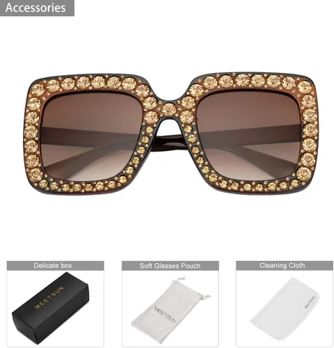 Miniatura 7 de MEETSUN Elton Square Rhinestone Sunglasses Oversized Bling for Women with Diamond Frames 70s Retro for Beach & Disco