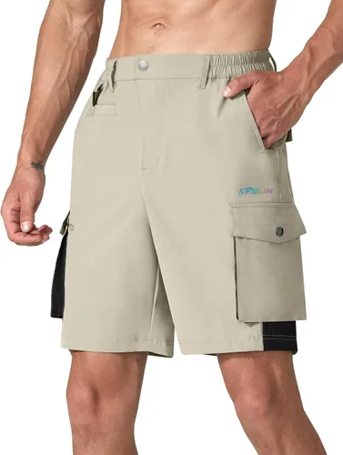 KPSUN Pantalones cortos de senderismo para hombre, pantalones cortos tácticos, ligeros, casuales, de golf, para pesca, viajes, campamento
