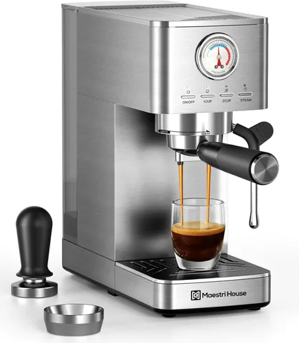 Miniatura 9 de Máquina de Espresso Maestri House, Bomba ULKA de 20 Bares, Cafetera de Espresso Compacta con Medidor de Flujo Integrado, Espumador de Leche a Vapor